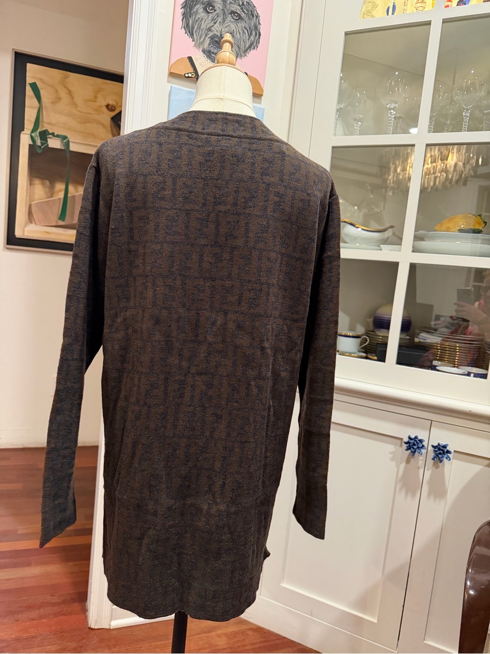 Fendi Dark Brown Monogram Knit Long-Sleeve Dress - Picture 6 of 8